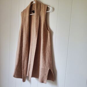Ann Taylor Long Sweater Vest Sleeveless Cardigan Camel Tan Size M